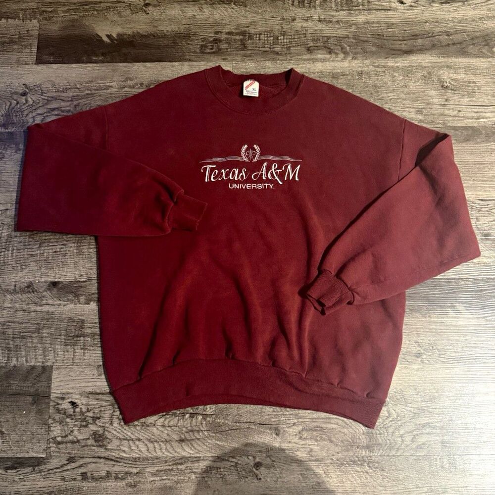Vintage 90s Texas A&M  Sweatshirt Mens XL Maroon Embroidered Russell Athletic